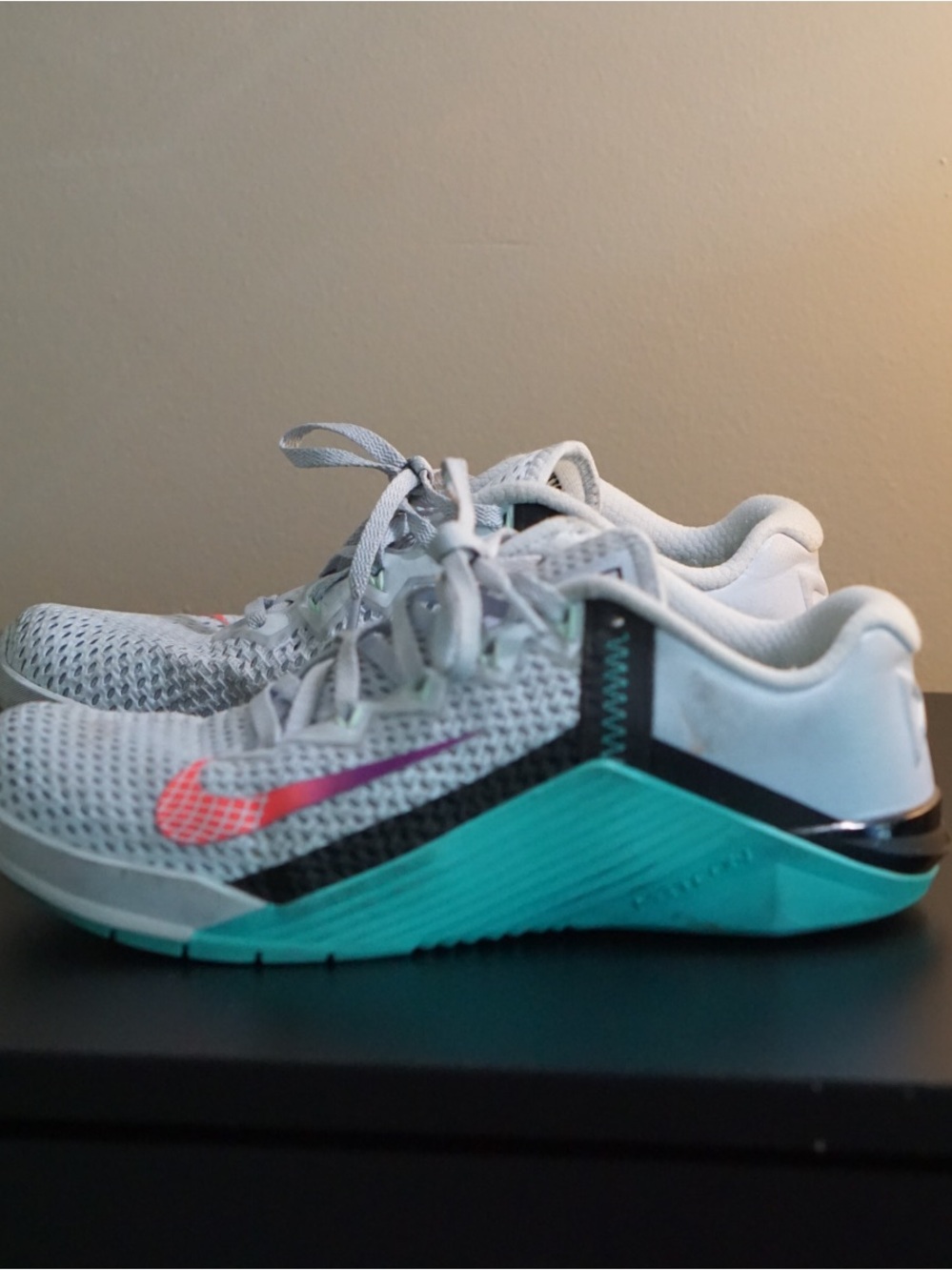 Metcon Nike Training Shoes - Light Gray with Teal & Pink Accent